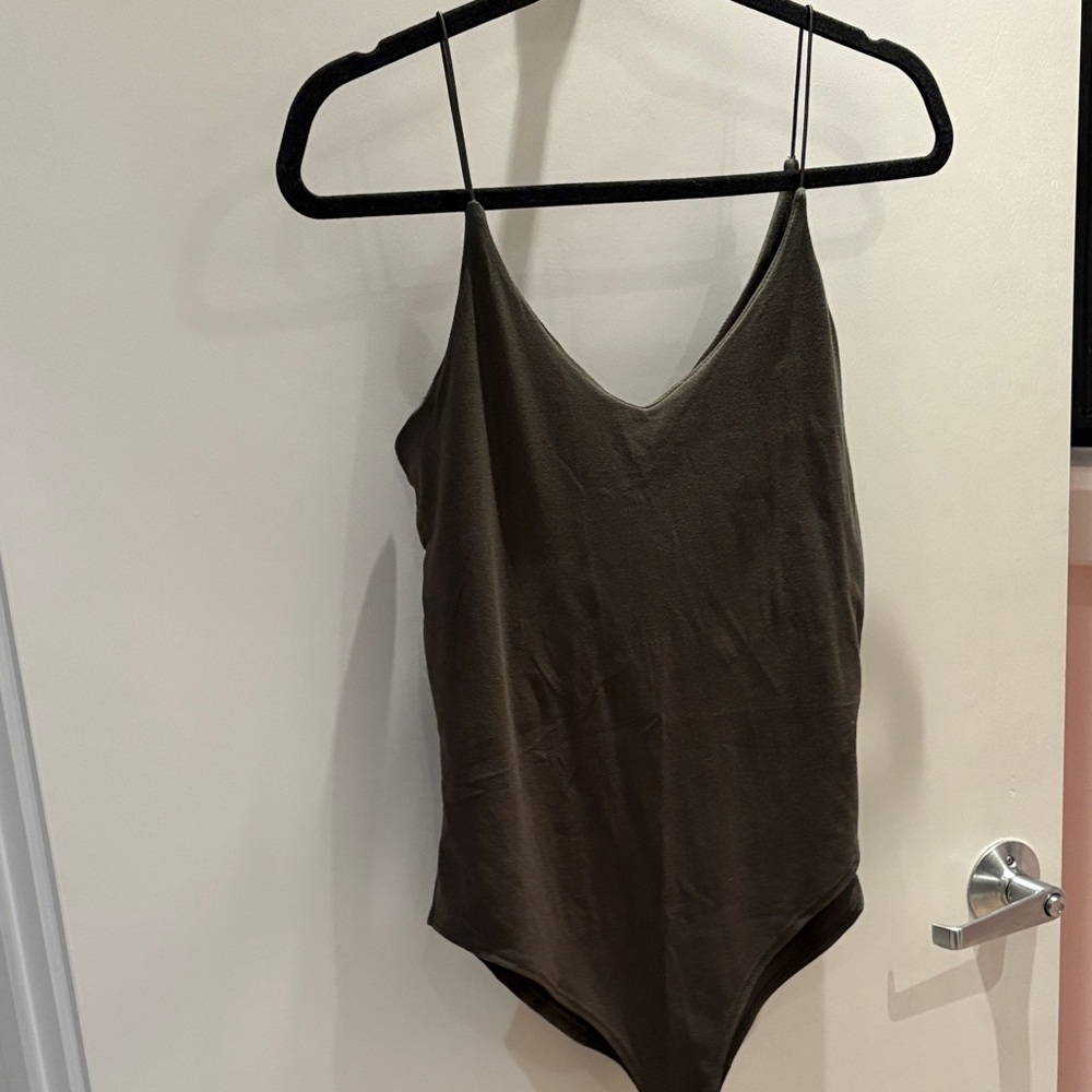 Olive Green V-Neck Women's Bodysuit Gaze Medium spaghetti strap